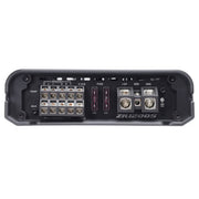 Car audio amplifier with various connection ports on a white background