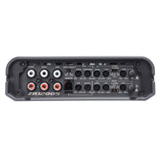 Audio amplifier with control panel on a white background