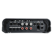 Car audio amplifier with multiple inputs and outputs on a white background