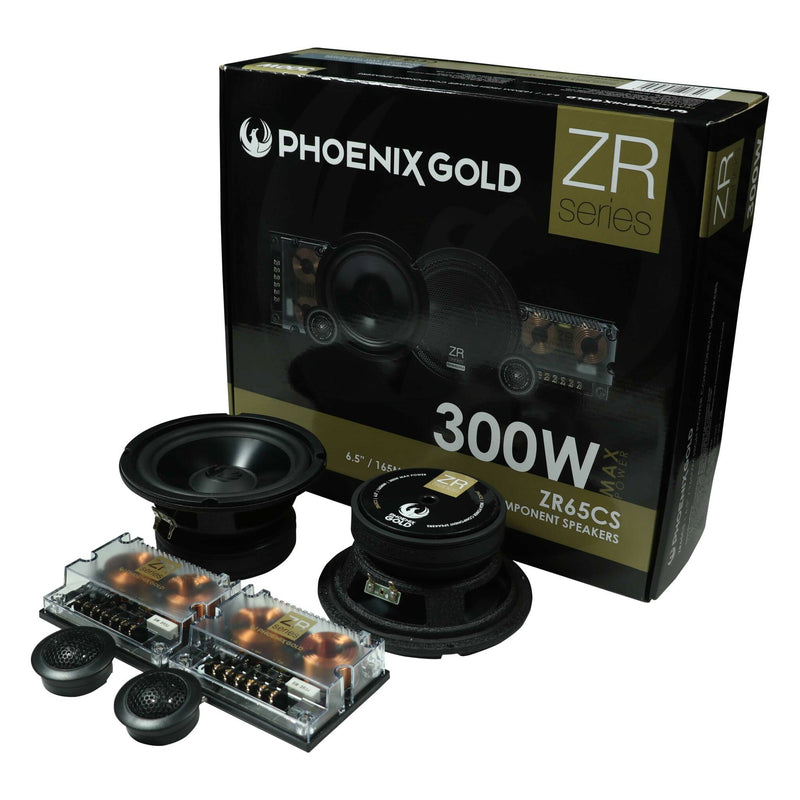 Phoenix Gold ZR series car speakers with packaging on a white background