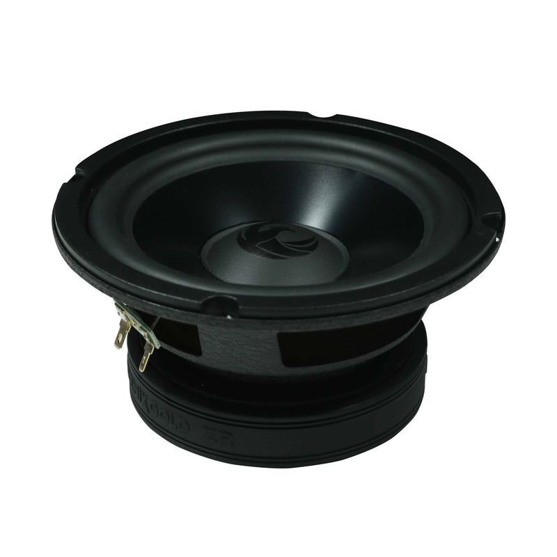 Black speaker driver on a white background