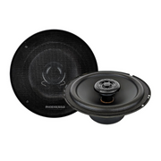Pair of car speakers with Phoenix Gold branding on a white background