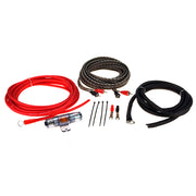 Set of red, black, and gray automotive wiring harnesses with connectors on a white background