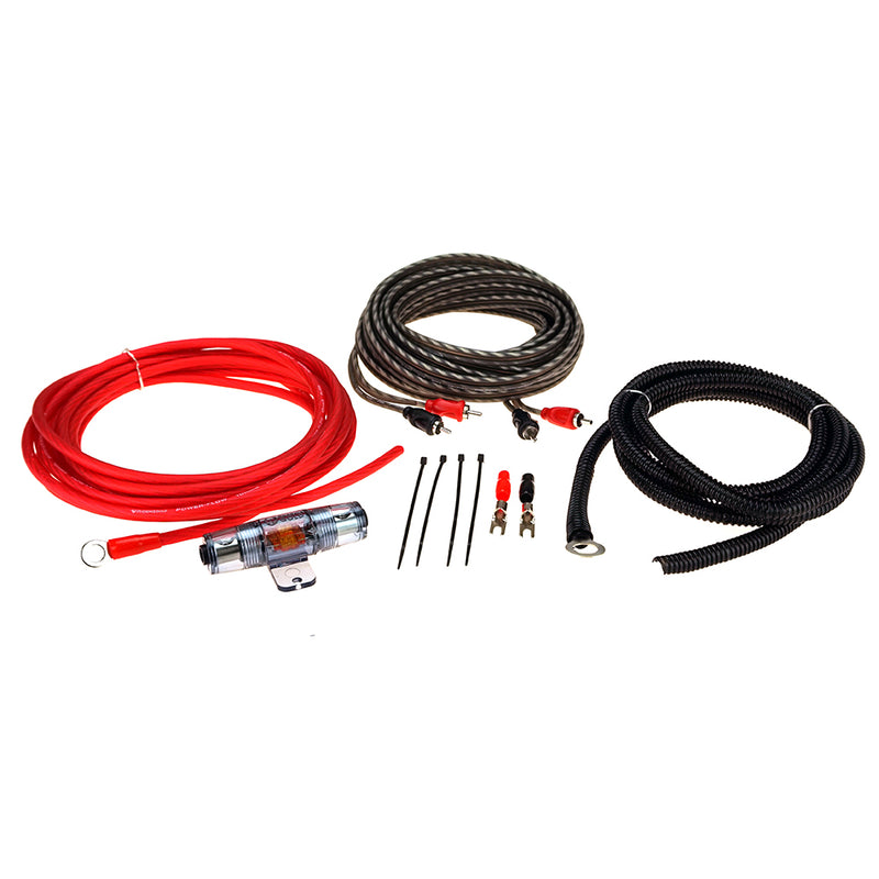 Set of red, black, and gray automotive wiring harnesses with connectors on a white background