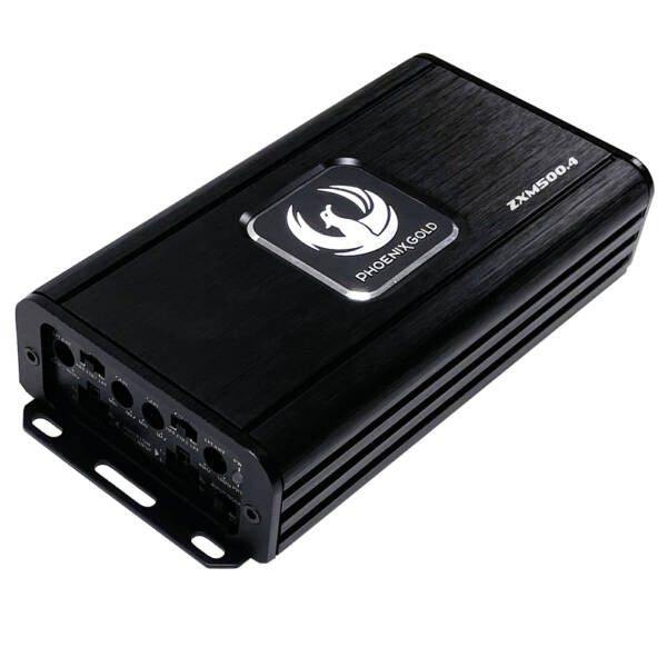 Black electronic device with a logo on a white background