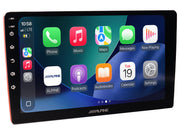 Car multimedia system display with app icons on a white background
