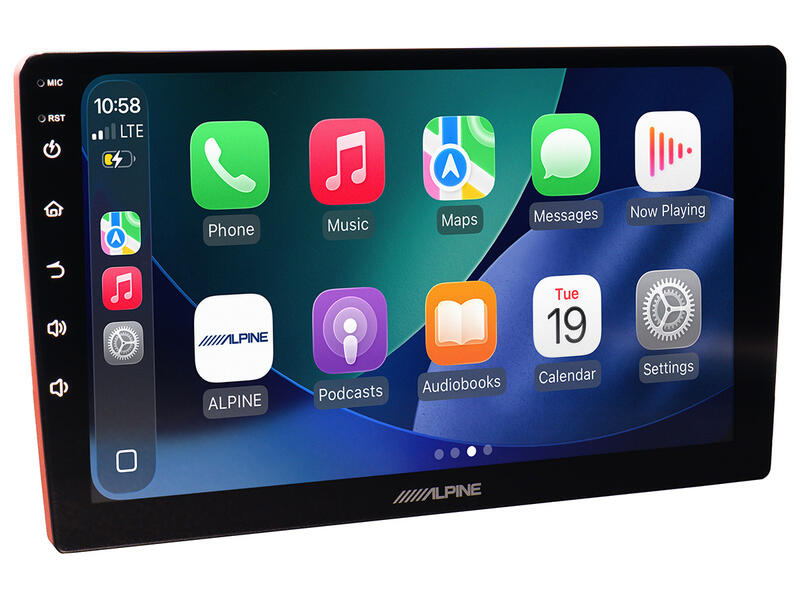 Car multimedia system display with app icons on a white background