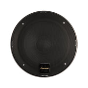Round black speaker with Pioneer logo on a white background