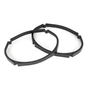 Two black metal rings on a white background