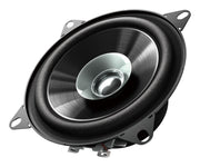 Car speaker with metallic cone on a white background