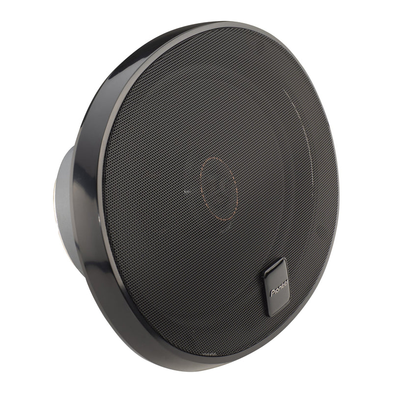 Round car speaker with Pioneer logo on a white background