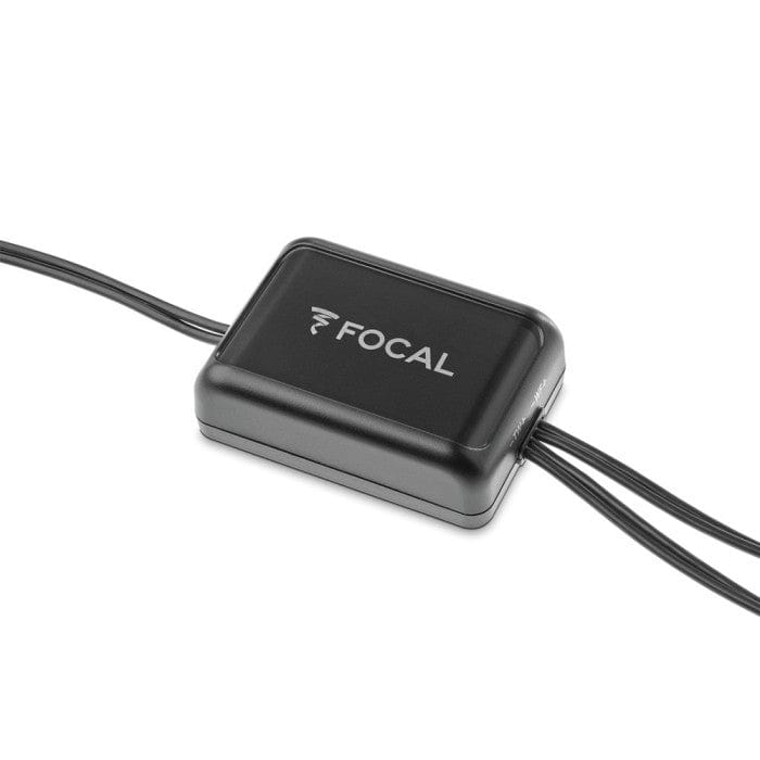 Black electronic component with 'Focal' branding on a white background