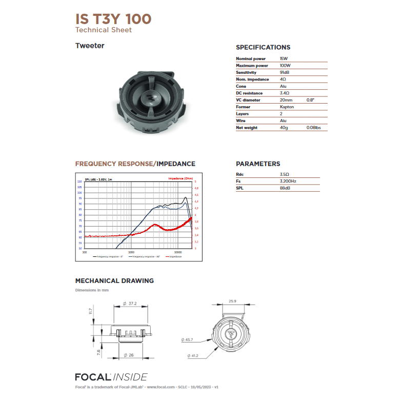 Focal  IST3Y100 2-Way Component Speaker Upgrade Kit for Tesla Model 3 and Model Y