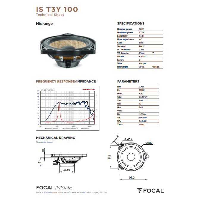 Focal  IST3Y100 2-Way Component Speaker Upgrade Kit for Tesla Model 3 and Model Y