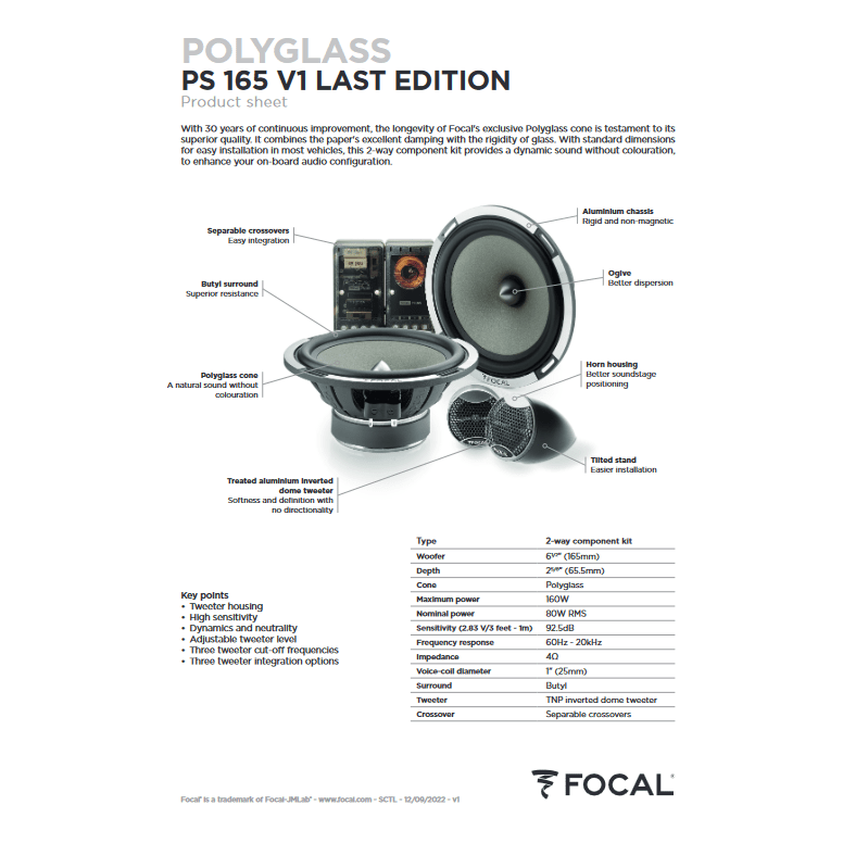 Focal Performance PS165V1-LE 17cm Component Speaker System Last Edition