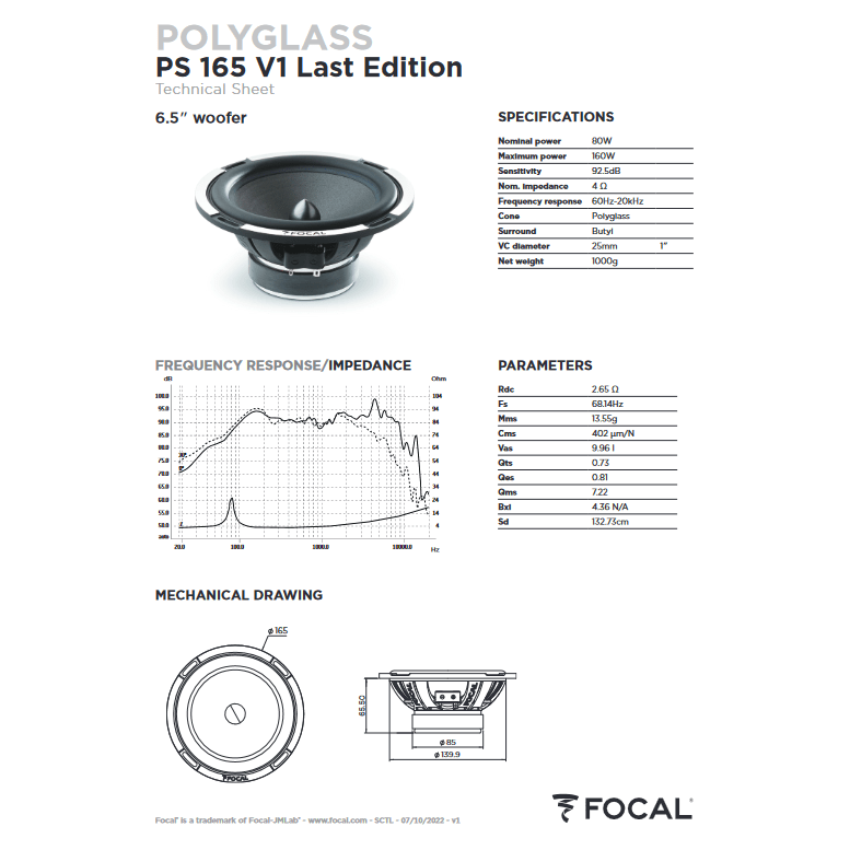 Focal Performance PS165V1-LE 17cm Component Speaker System Last Edition