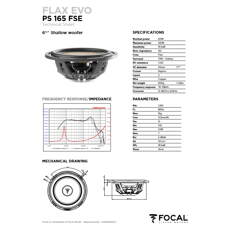 Focal PS165FSE Shallow Mount 6.5" 2-way Component Speaker System with Flax cone Technology