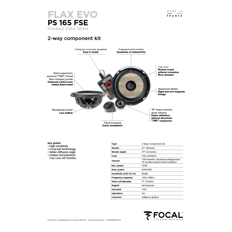 Focal PS165FSE Shallow Mount 6.5" 2-way Component Speaker System with Flax cone Technology