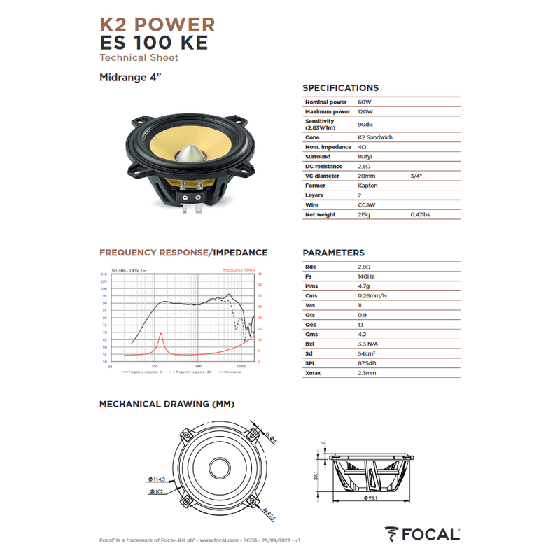 Focal ES100KE ELITE K2E Power 100mm/4" 2-Way Kit