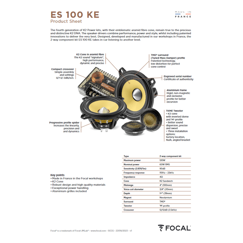 Focal ES100KE ELITE K2E Power 100mm/4" 2-Way Kit