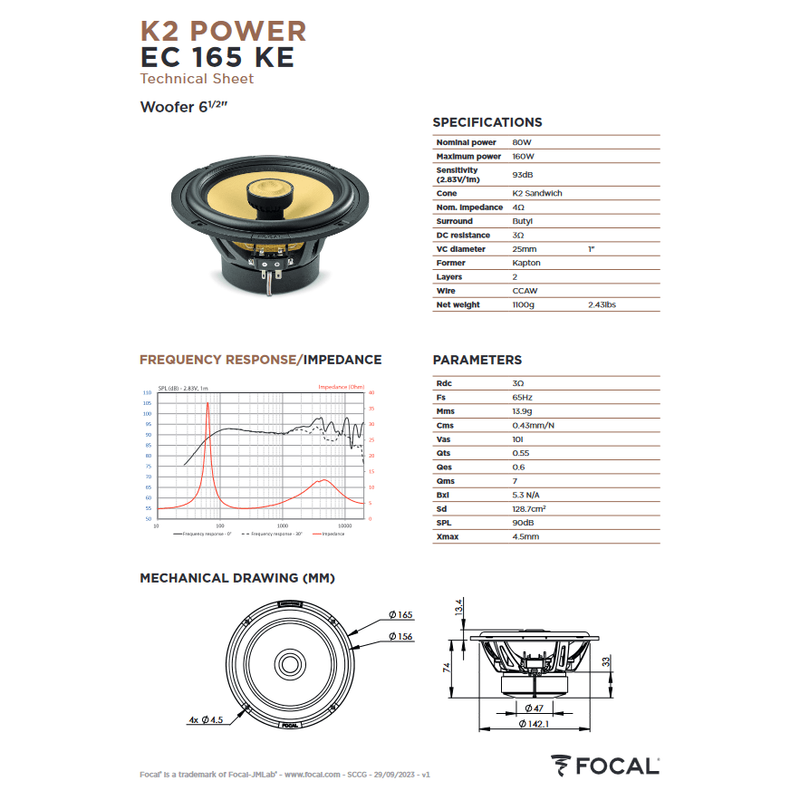 Focal EC165KE ELITE EVO K2 Power 6.5" Coaxial Speakers 160W