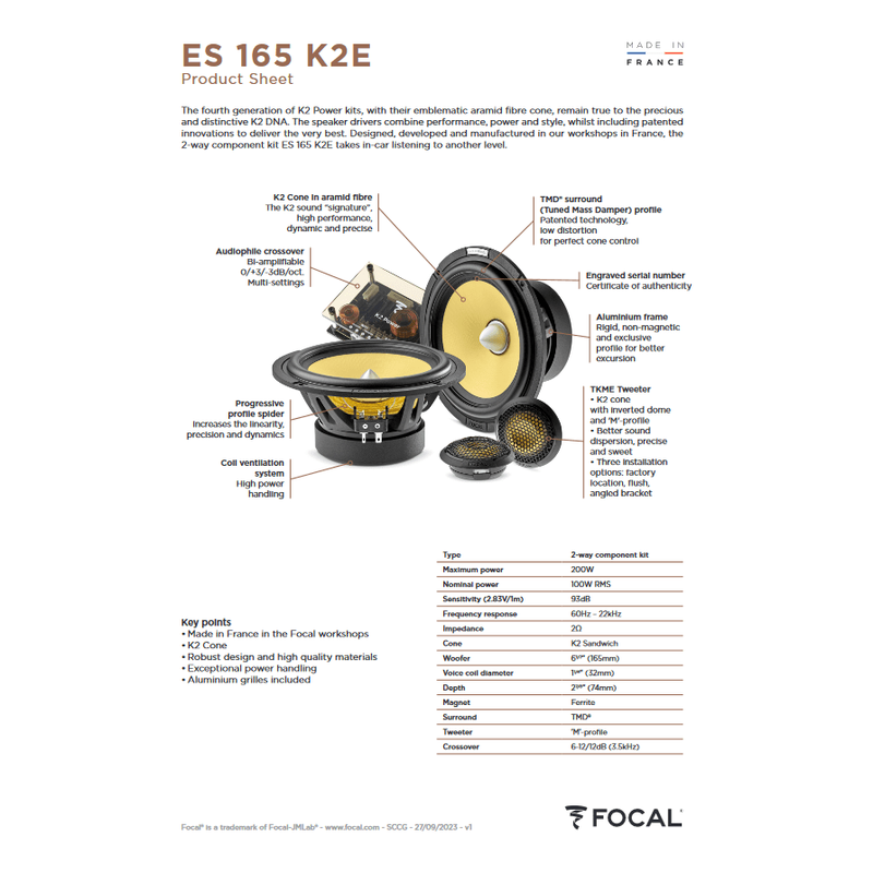 Focal ES165K2E 6.5-Inch 2-Way Component Car Speaker Kit