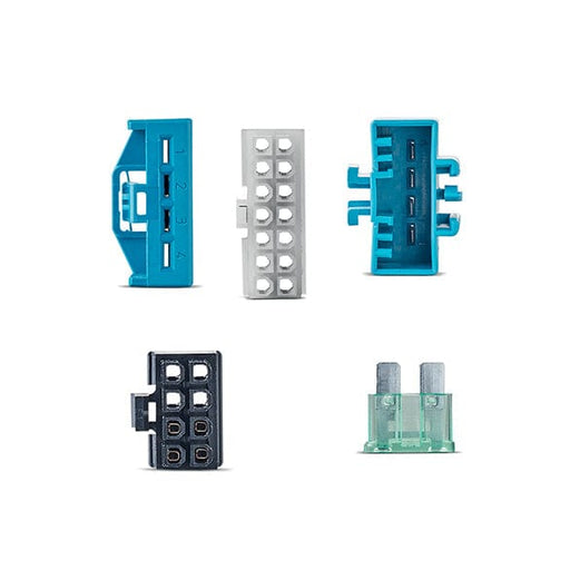 Set of various electronic connectors on a white background