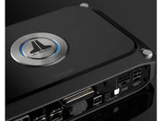 JL Audio amplifier with visible branding on a dark background