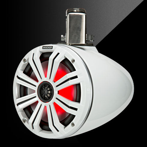 Kicker speaker with red lighting on a black background