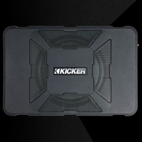 Black Kicker speaker enclosure on a black background
