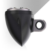 Black motorcycle exhaust with silver top section on a white background