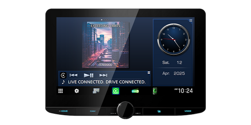 Digital display with music player interface on a black background
