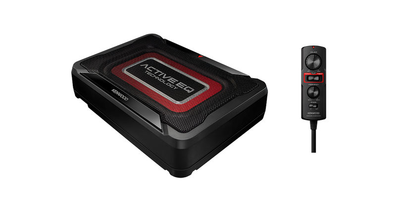 Car audio amplifier with remote control on a white background