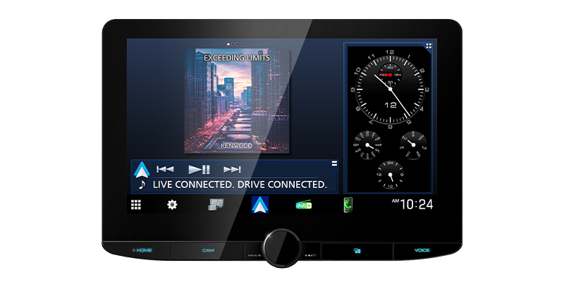 Kenwood DMX-9724XDS 10.1 inch HD touchscreen digital media receiver with Apple CarPlay Android Auto and Bluetooth installed in car dashboard