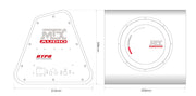 MTX Audio subwoofer design with dimensions on a white background