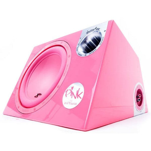 In Phase XTPP12 12 inch 1400W subwoofer in custom pink enclosure