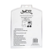 Juice Audio wiring kit packaging with technical details and diagram on a white background