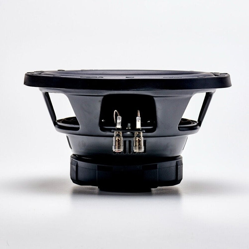 Black speaker driver on a white background