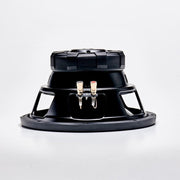 Black speaker driver on a white background