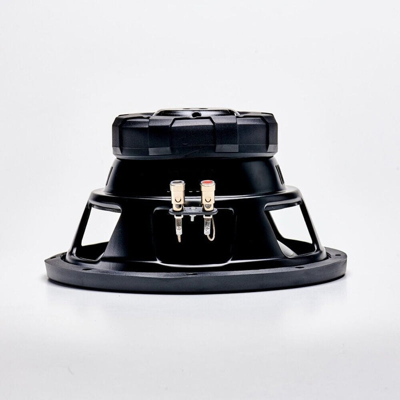 Black speaker driver on a white background