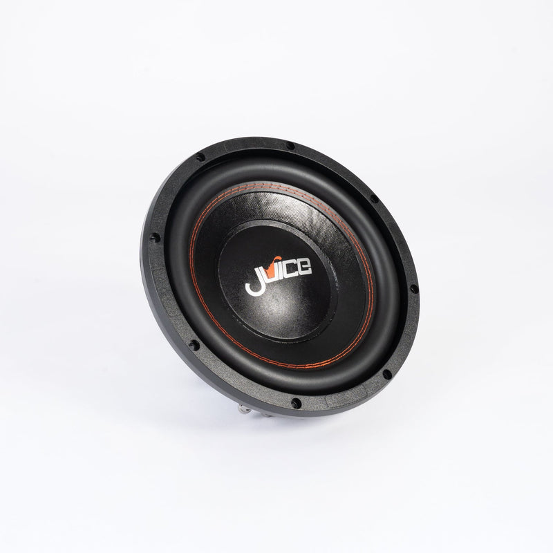 Car subwoofer with 'Juice' branding on a white background