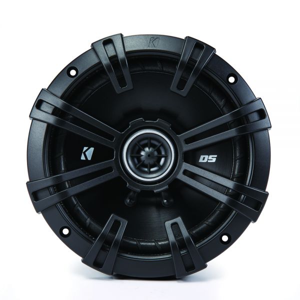 Black car speaker with brand logo on a white background