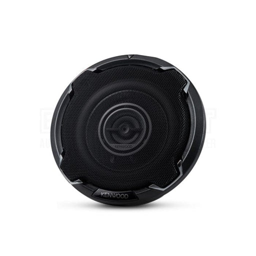 Black car speaker with 'Kenwood' branding on a white background