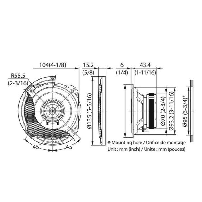 Technical drawing of a Kenwood kitchen appliance with dimensions labeled