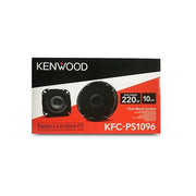 Kenwood speaker packaging with red and black design on a white background