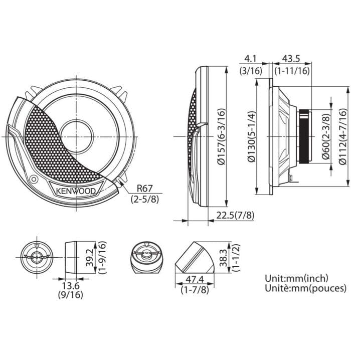 Kenwood KFC-E130P 13cm 2-way component speakers with separate tweeters and inline crossover system