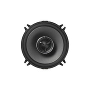 A pair of Kenwood KFC-X134 2-way car speakers, black in color with a polypropylene diaphragm and a soft dome tweeter.
