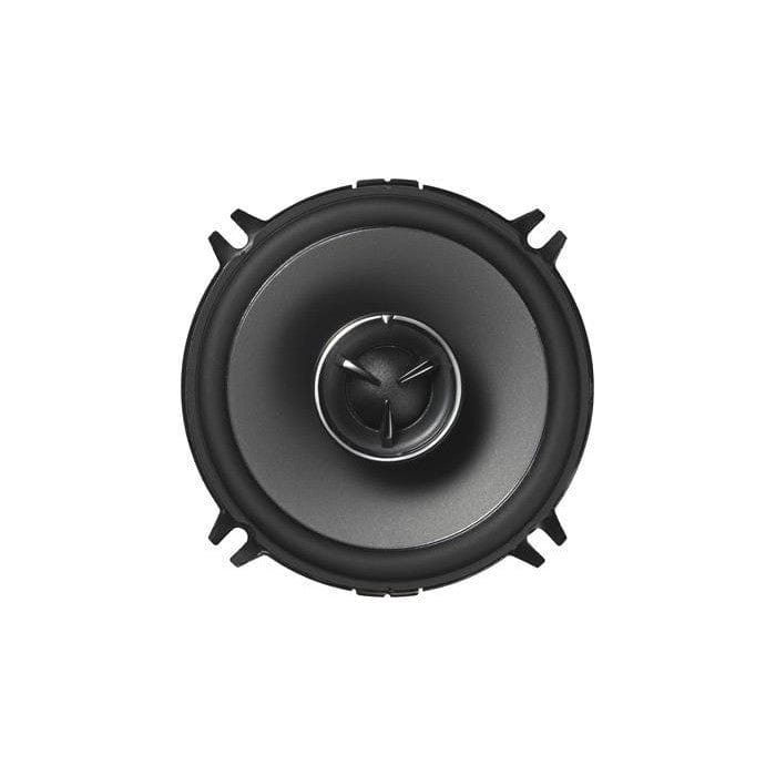 A pair of Kenwood KFC-X134 2-way car speakers, black in color with a polypropylene diaphragm and a soft dome tweeter.