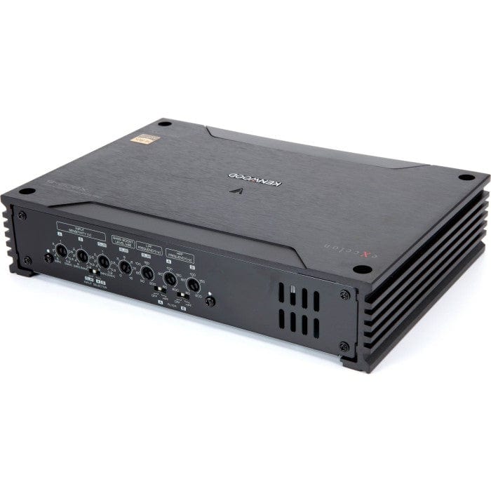 Black amplifier with brand logo on a white background