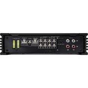 Audio amplifier with various input and output ports on a white background
